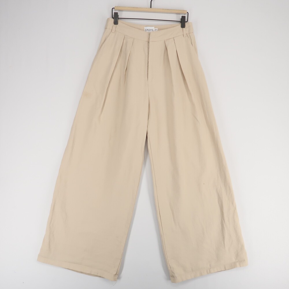 SNDYS Pants‎ Womens 8 Beige Wide Leg High Rise Pleated Rayon Blend Trousers